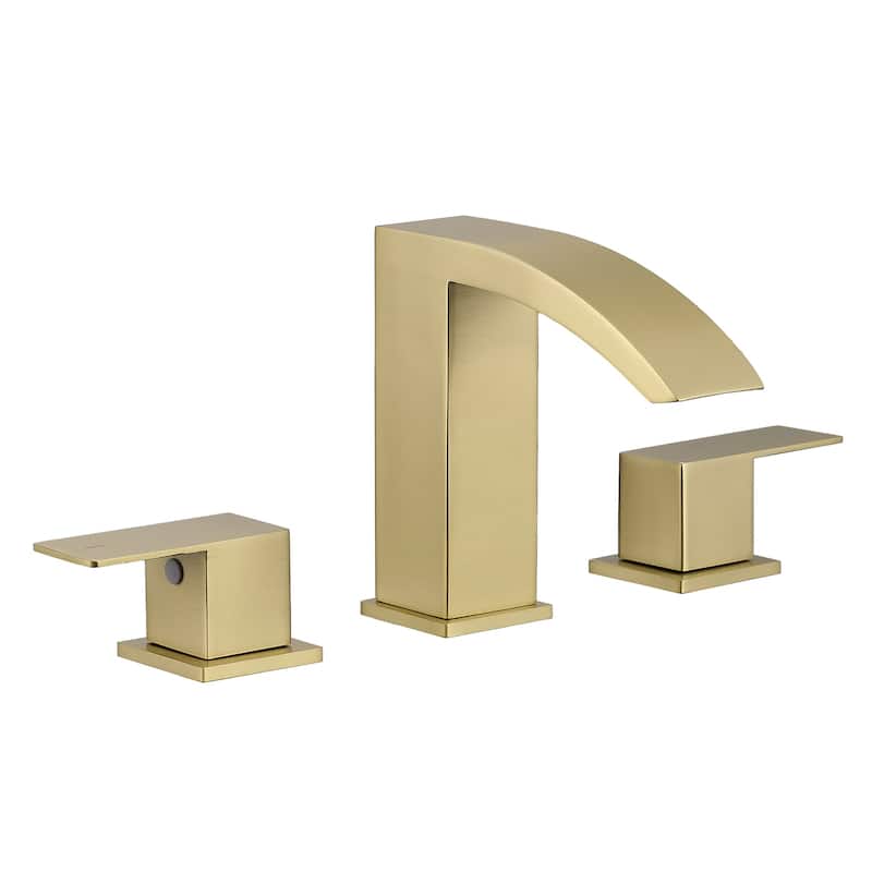 Bathroom Stainless Steel Faucets for Sink 3 Hole Nickel 8 inch Sink Faucet Double Lever Handle Faucet with Hose - Brushed Gold