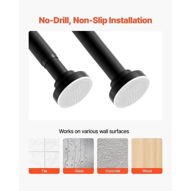 Black Stainless Steel Extendable Shower Rod 28-76 in for Bathrooms Closets or Windows Porches - 28-76 in