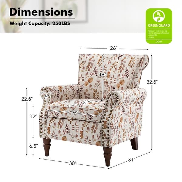 dimension image slide 12 of 14, Nyctelius Traditional Polyester Accent Arm Chair with Pattern and Nailhead Trim Set of 2 by HULALA HOME