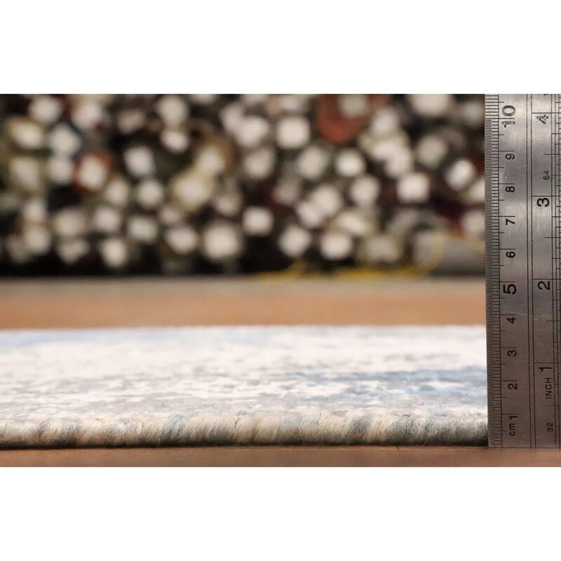 Hand Knotted Oriental Viscose Silk Carpet Modern Abstract Navy Blue & Blues Abstract Area Rug - 4' 0'' X 2' 0''