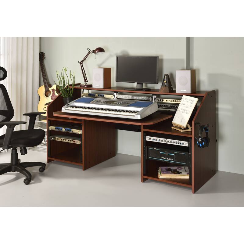 71-Inch Music Desk with Earphone Rack, 6 Adjustable Shelves, MDF & Metal Construction