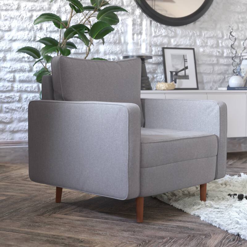 Compact Upholstered Tufted Chair with Wooden Legs - 30.5"D x 33"W x 33"H