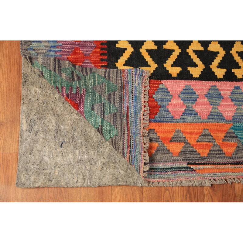 All-Over Geometric Kilim Oriental Area Rug Hand-Woven Wool Carpet - 9'10"x 12'8"