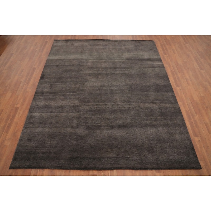 Hand Knotted Oriental 100% Wool Carpet Modern Solid Brown Gabbeh Area Rug - 9' 10'' X 8' 2''