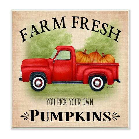 Stupell Industries Farm Fresh Pumpkins Red Farm Truck Illustration Wood Wall Art, 12 x 12
