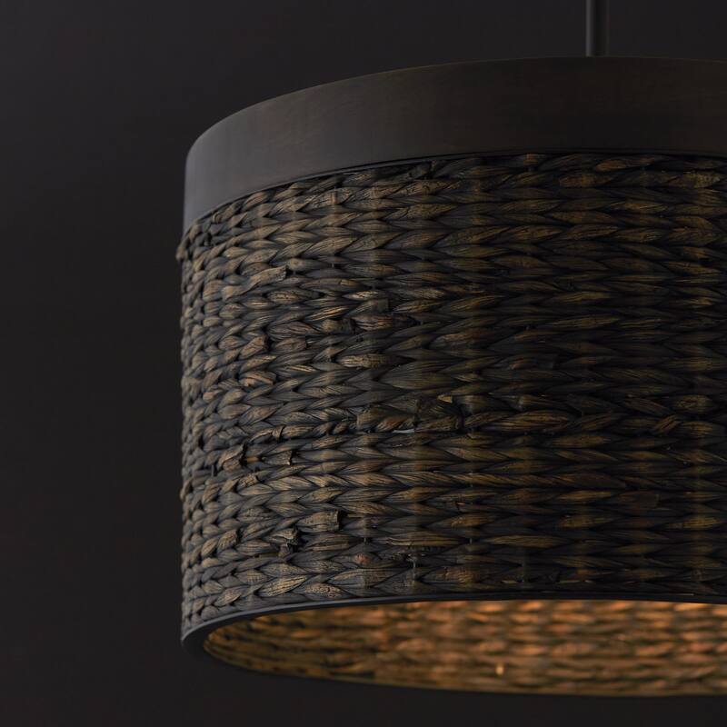 Tallulah 4-light Drum Pendant w/ Mango Wood & Water Hyacinth