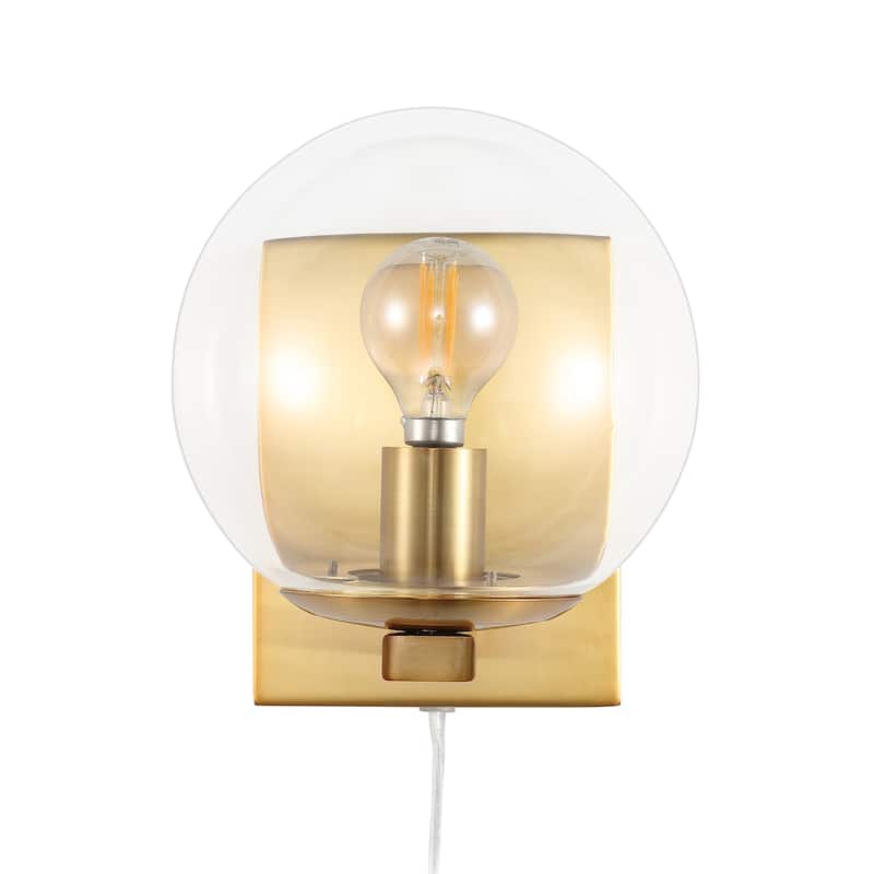 SAFAVIEH Lighting Muriel 6-inch Glass Orb Plug-In Wall Sconce with Bulbs (Set of 2) - 6 In. W x 8.4 In. D x 7.3 In. H