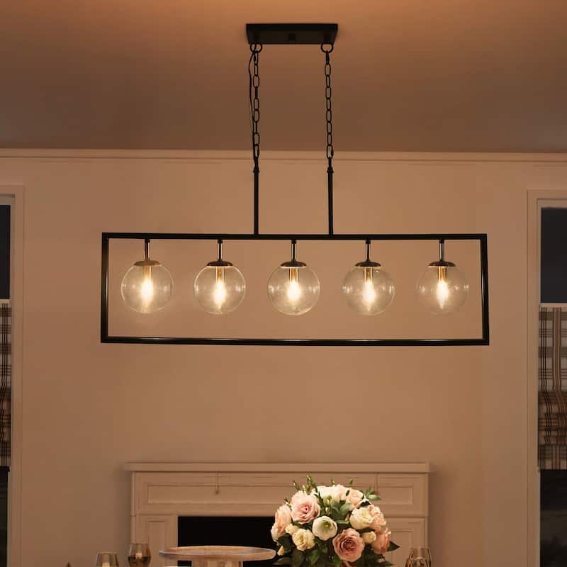Marsie Modern Farmhouse 40-inch Linear Chandelier Globe Glass Kitchen Island Pendant Lights for Dining Room