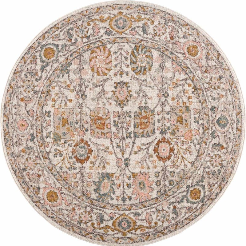 Hauteloom Herstmonceux Living Room, Bedroom Area Rug - Camel, Charcoal, Dusty Pink - 2' x 2'11"