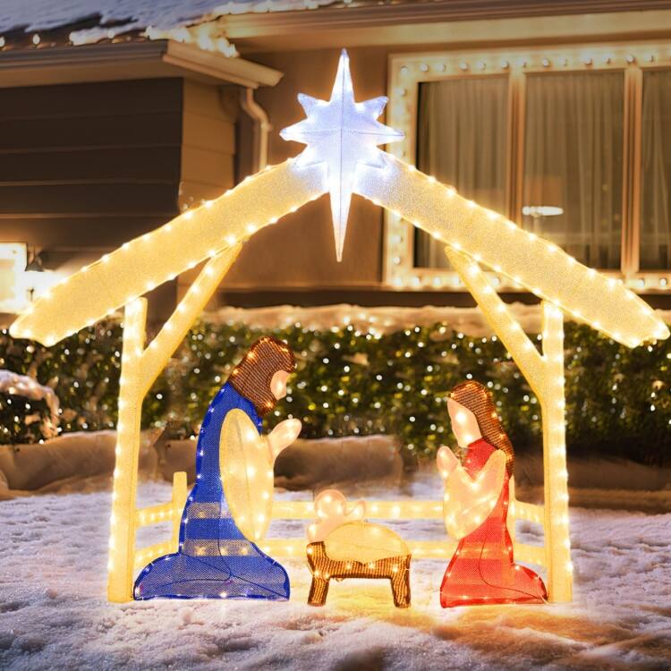Multi-Color Metal Fabric Lighted 4ft Christmas Nativity Set with 272 LEDs - Multi Color - 4.7ft x 11" x 4 ft