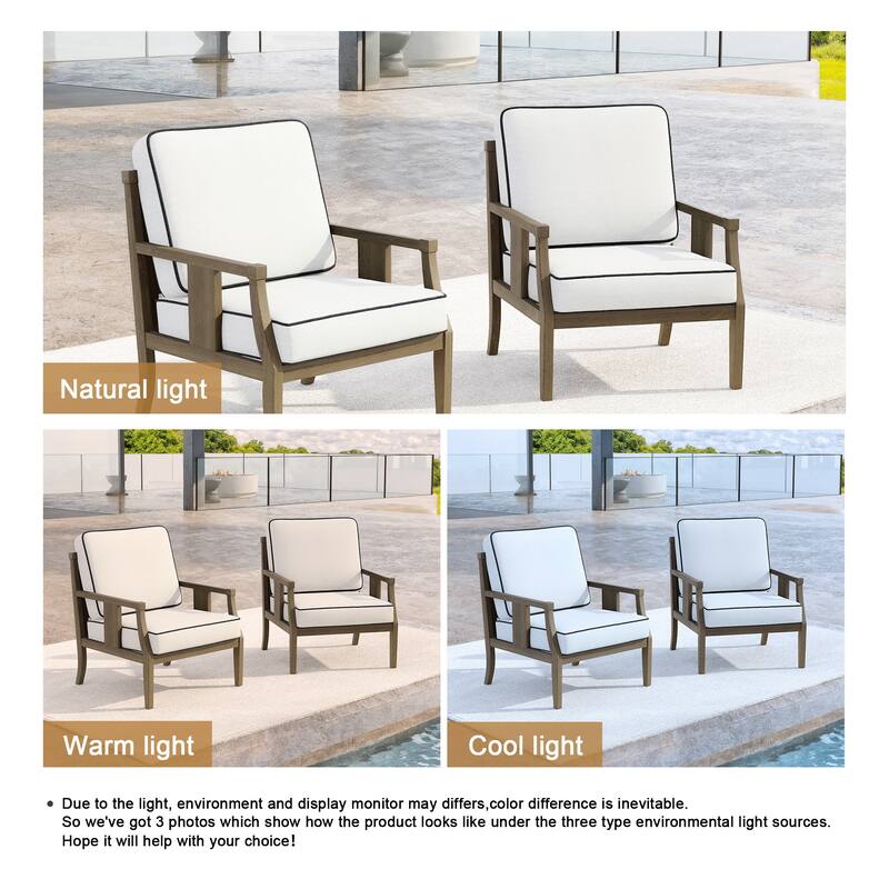 Set of 2 Outdoor Teak Wood Armchairs with Cushions, Patio Club Chairs