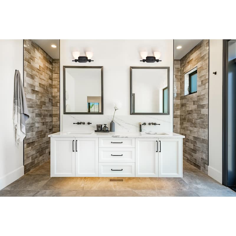 Russel 2 Light Vanity Matte Black with Satin White Glass - Matte Black