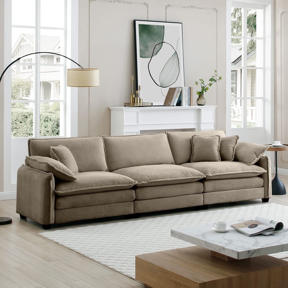 Ergonomic 3-Seater Corduroy Sofa Set with Throw Pillows