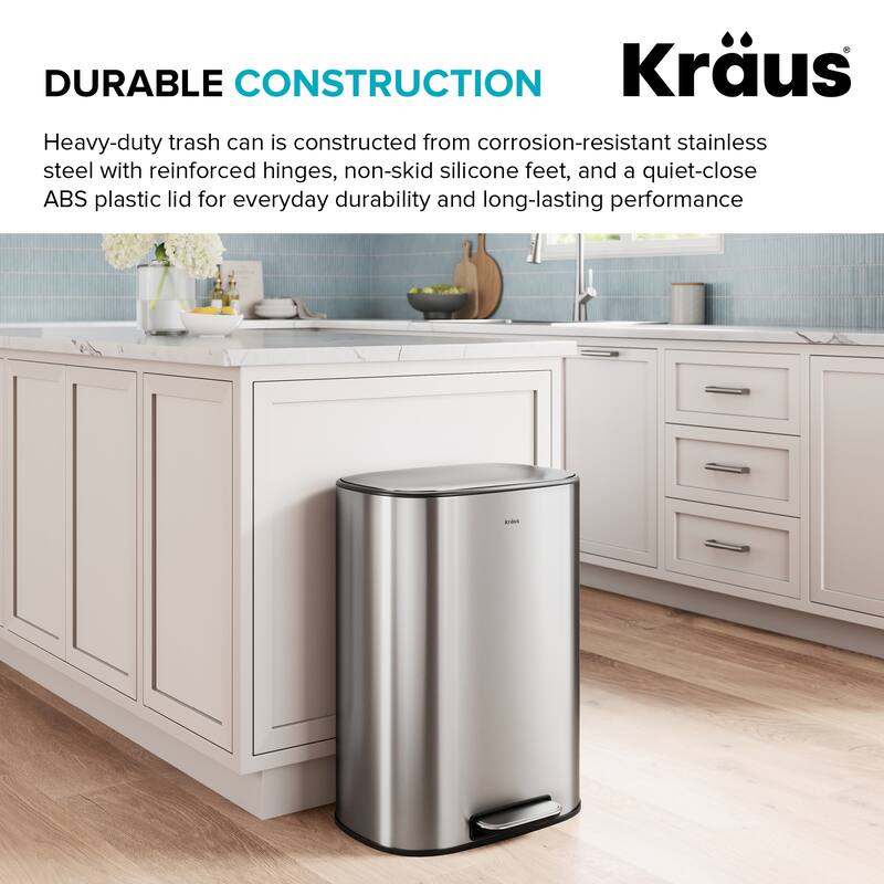 KRAUS WasteGuard 13.2 Gallon 50 Liter Step Pedal Kitchen Trash Can