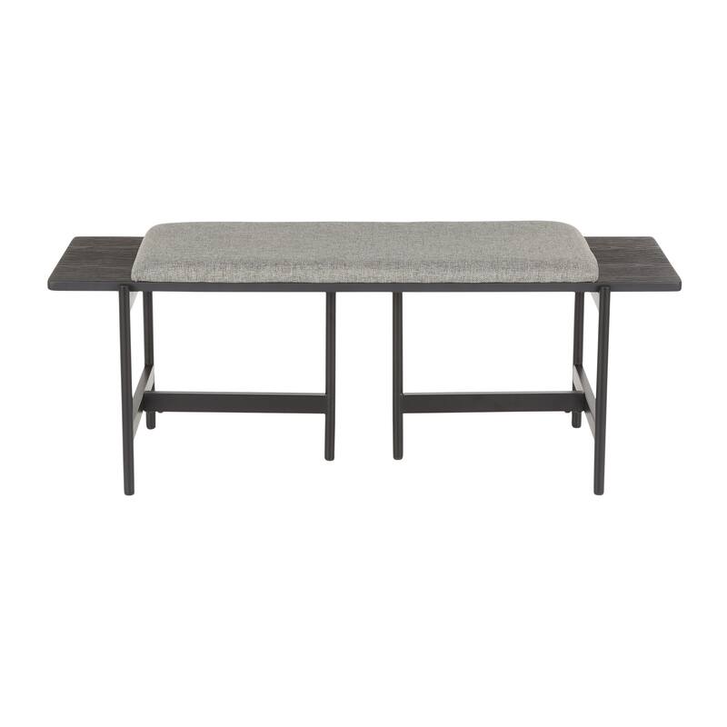 Chloe Contemporary Bench in Black Metal and Grey Fabric with Black Wood Accents by LumiSource - Grey