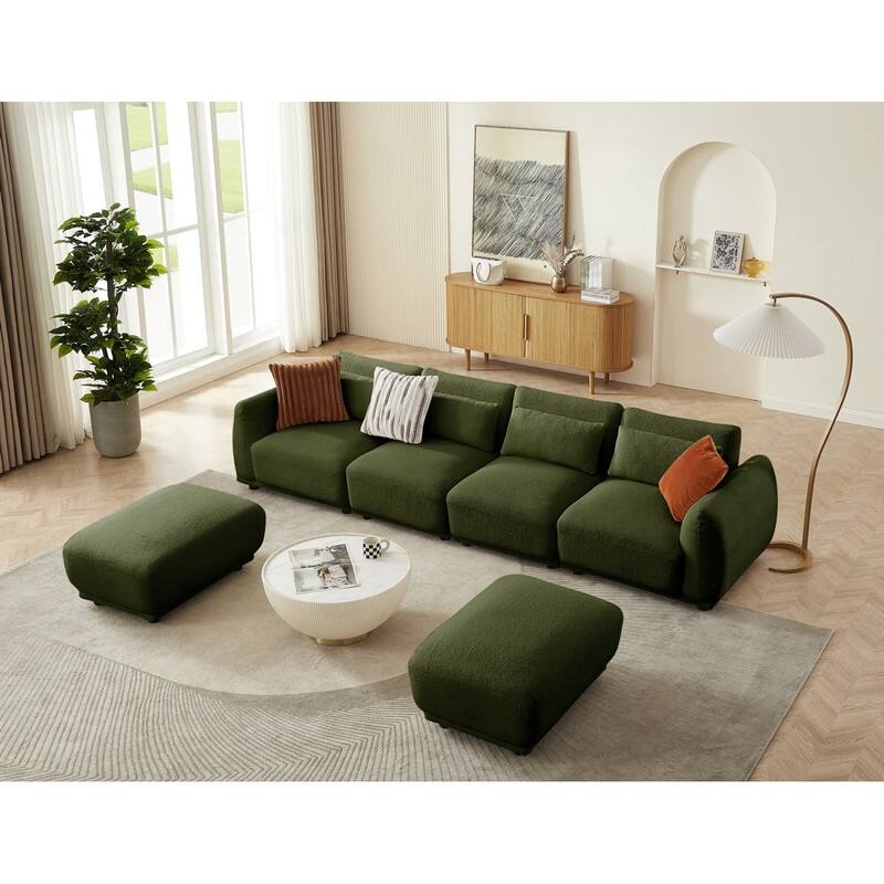 Comfy Lambswool Sectional Couch For Living Room, Boucle Convertible Modular Sofa
