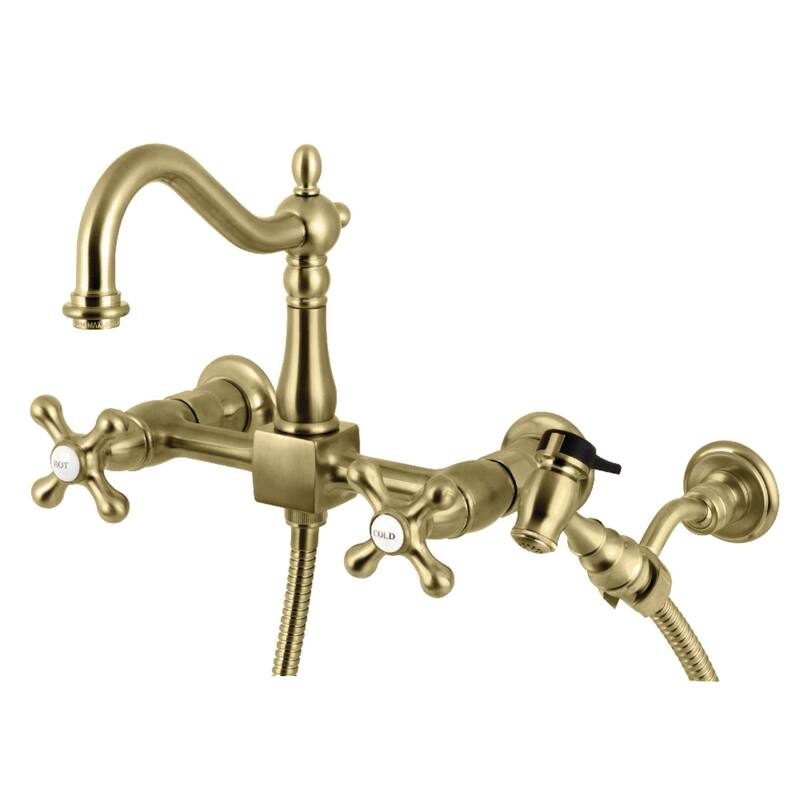 Kingston Brass Heritage Wall Mount Bridge Kitchen Faucet with Brass Sprayer
