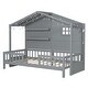 preview thumbnail 10 of 13, Twin Size House Bed with Shelves, Gray Wood Platform Bed with Window & Sparkling Light Strip on The Roof, No Box Spring Needed