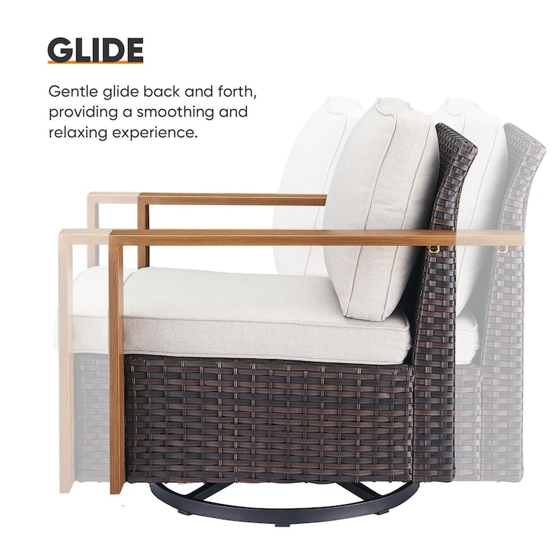 Wicker Patio Rocking Chair with Cushions - Brown
