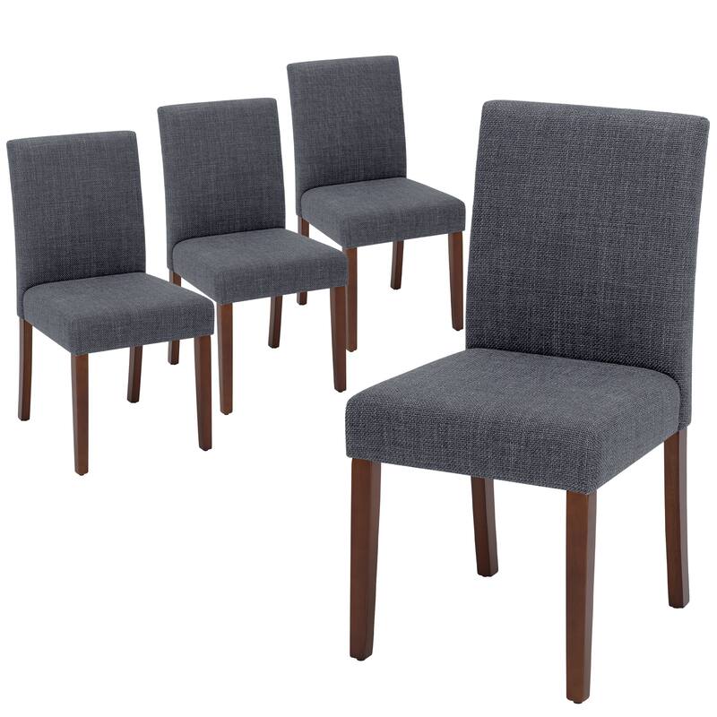 Set of 2 Modern Fabric Dining Chairs, Beige Upholstered Side Chairs with Wood Legs for Farmhouse
