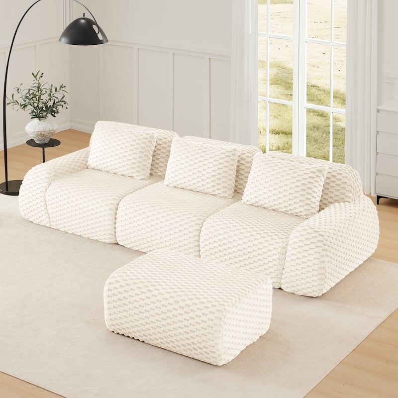 Roomfitters 114 Inch Modular Sectional Sofa, Oversized Flannelette 3-Seater, Cream - Cream 114"  L-Shape