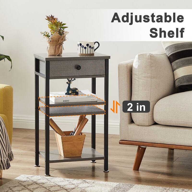 VECELO Set of 2 Modern Nightstands with Drawer & Open Shelves Slim Bedside Table for Small Space Bedroom and Living Room