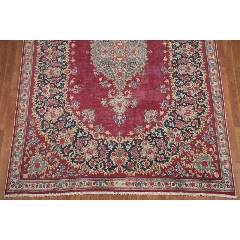 Hand Knotted Oriental 100% Wool Carpet Traditional Floral Pink Kerman Area Rug - 9' 8'' X 6' 8''