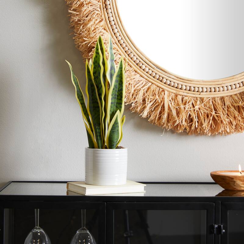 Green Faux Foliage Artificial Plant with Gold or White Porcelain Pot