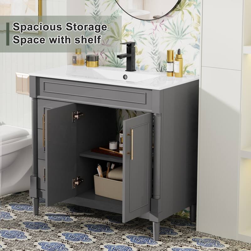 24"/30"/36" Retro Bathroom Vanity W/ Drop in Sink Combo Cabinet Set