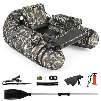 Gymax Inflatable Float Tube w/ Fish Ruler Rod Holder Storage Pockets