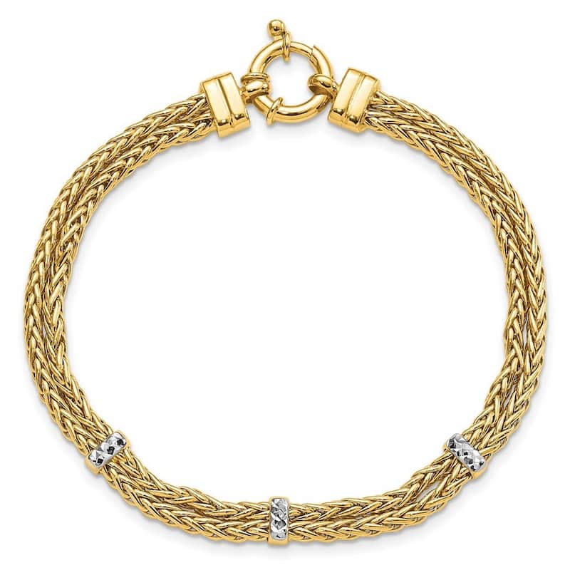 Curata 14k Gold Polished Double Wheat Chain Bracelet 7.5 Inch
