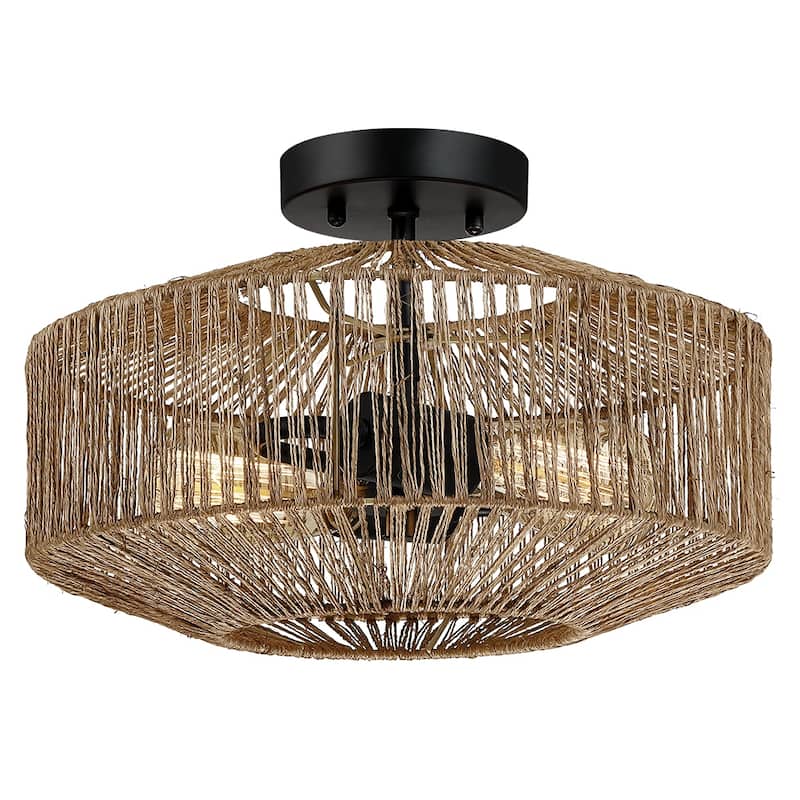 Dorn 2-Light Bohemian Jute Rope Semi-Flush Mount - W14"x H10" - 14 in. W