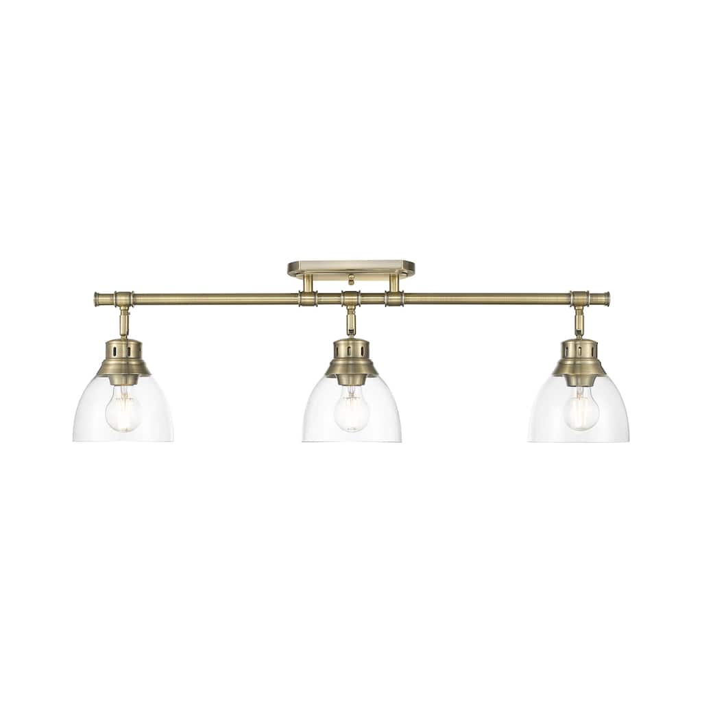 Yep by Golden Lighting Duncan 3-light Semi-Flush Mount in Aged Brass and Clear Glass - Aged Brass - 3-Light Semi-flush