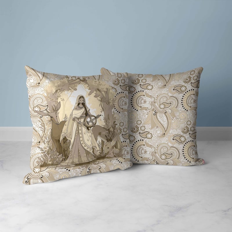 Forest Melodies Faux Suede Reversible Throw Pillow Gold and Fusion