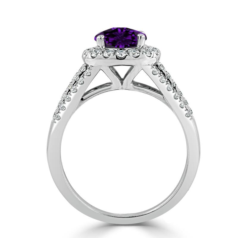 Auriya Modern 1 1/3ct Purple Amethyst and Halo Diamond Engagement Ring 1/2cttw 14k Gold