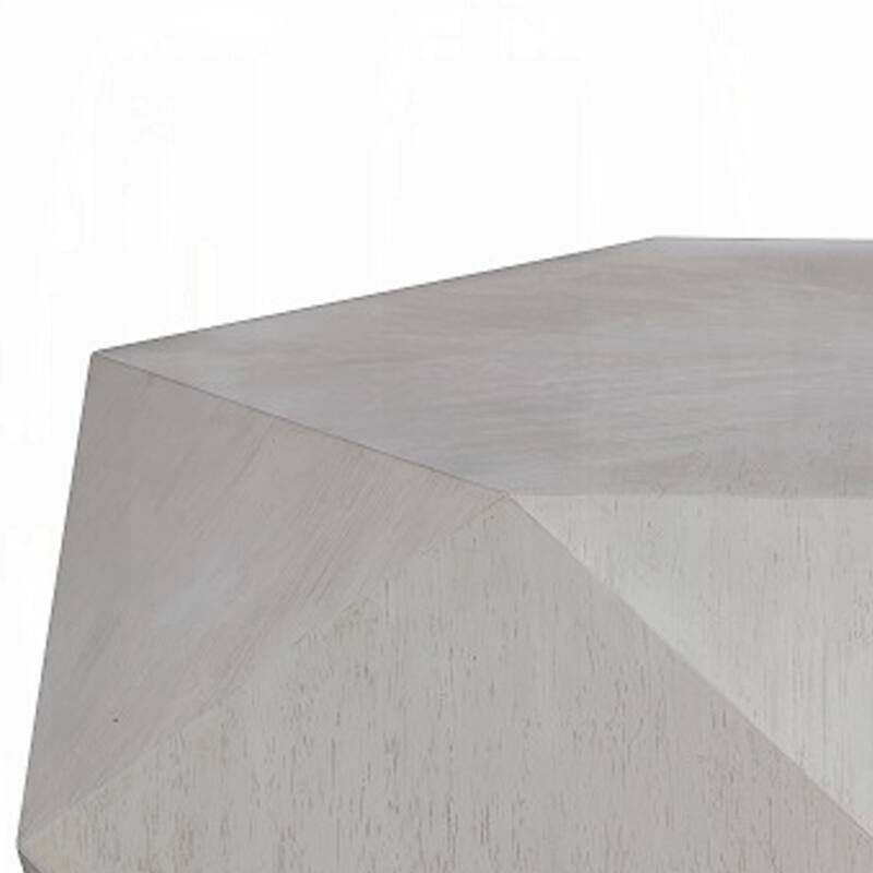 Hano Coffee Table, White Rubberwood, 50 Inch, Geometric Plinth Base