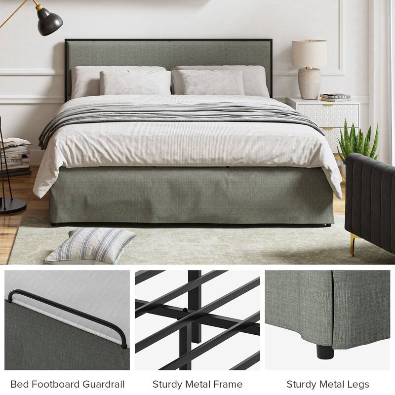 Oliver Modern Washable Slipcover Bed Upholstered Metal by HULALA HOME