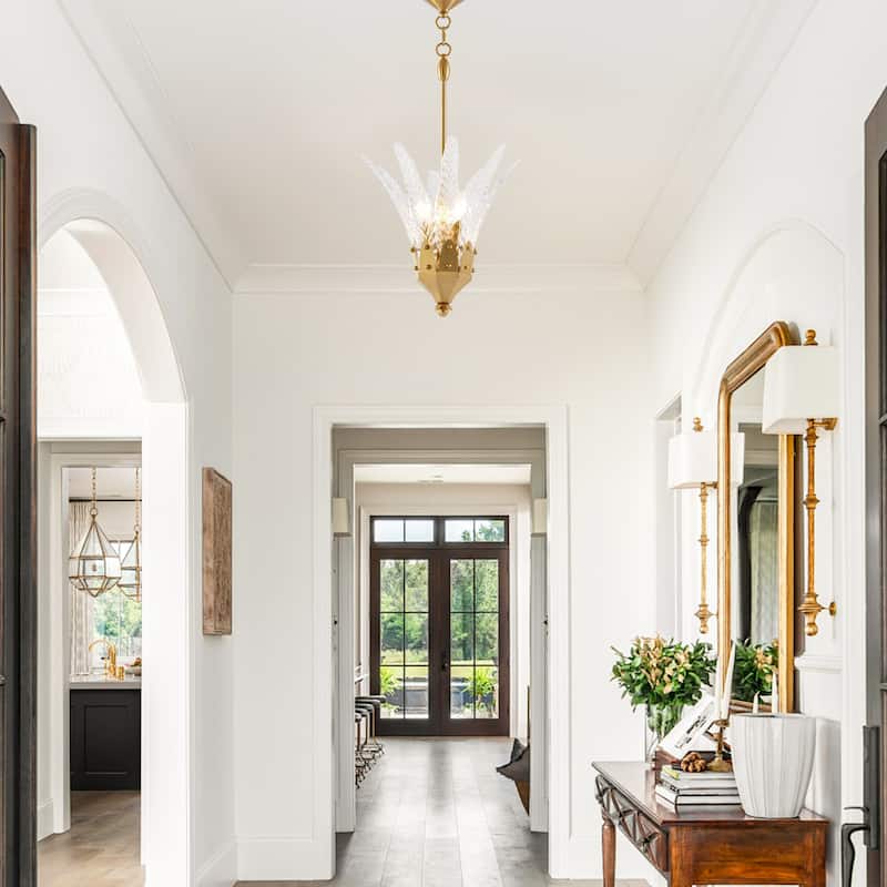 17" Modern Gold Flower 3-Light Textured Glass Chandelier Hanging Light