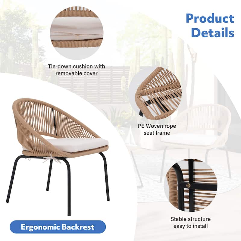 Outdoor 3 Piece Upholstered Wicker Patio Furniture Chair Modern Parlor Set