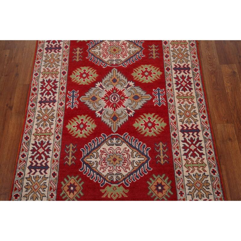 Red Kazak Oriental Accent Rug Handmade Traditional Wool Carpet - 3'2" x 4'10"