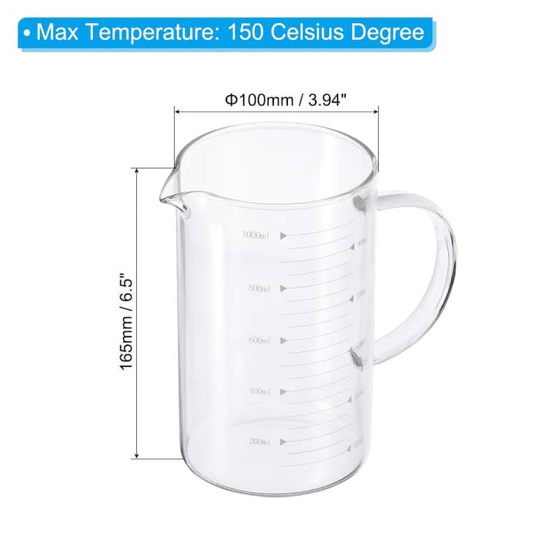 Glass Measuring Cup, 3.3 Borosilicate Glass for kitchen, Labs - White - 1000ml