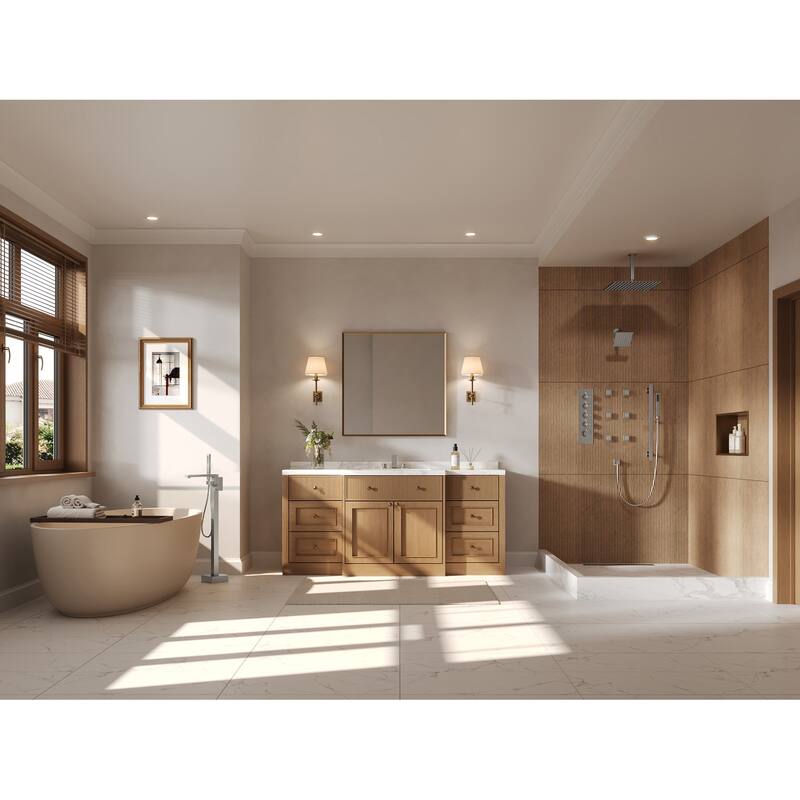 GRANDJOY Shower System 16 inch Rainfall Ceiling and 6 inch Wall Mount Dual Shower Head Handheld Spray Slide Bar Thermostatic
