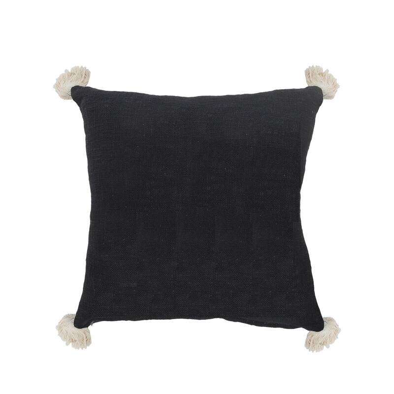 Sevita Black and White Geometric Tasseled Throw Pillow
