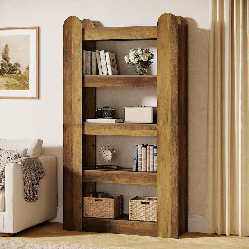 70.86 Inches Brown Engineered Wood Bookshelf, 5-Tier Tall Bookcase - Brown - 1 Pc