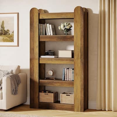 70.86 Inches Brown Engineered Wood Bookshelf, 5-Tier Tall Bookcase