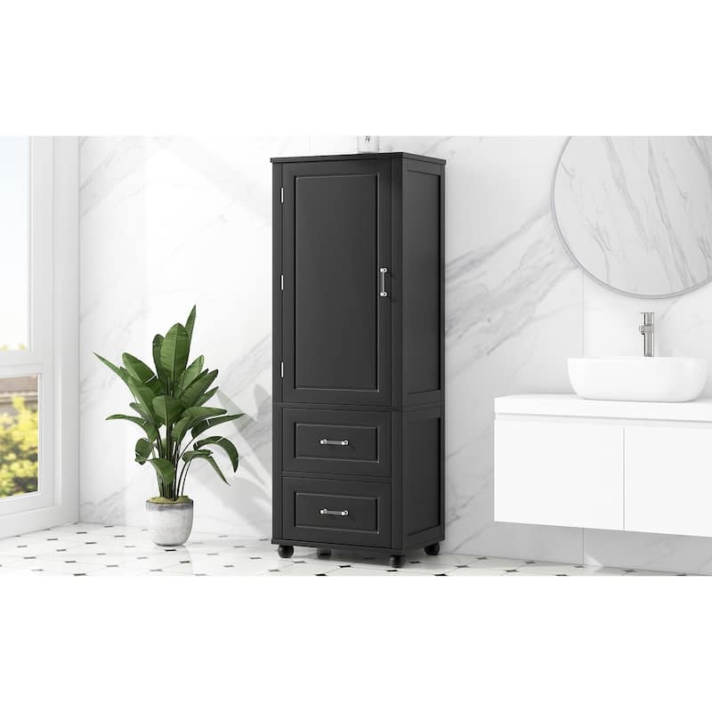 Freestanding Tall Bathroom Cabinet – 2-Drawer Storage with Adjustable Shelf, Painted MDF Finish‌