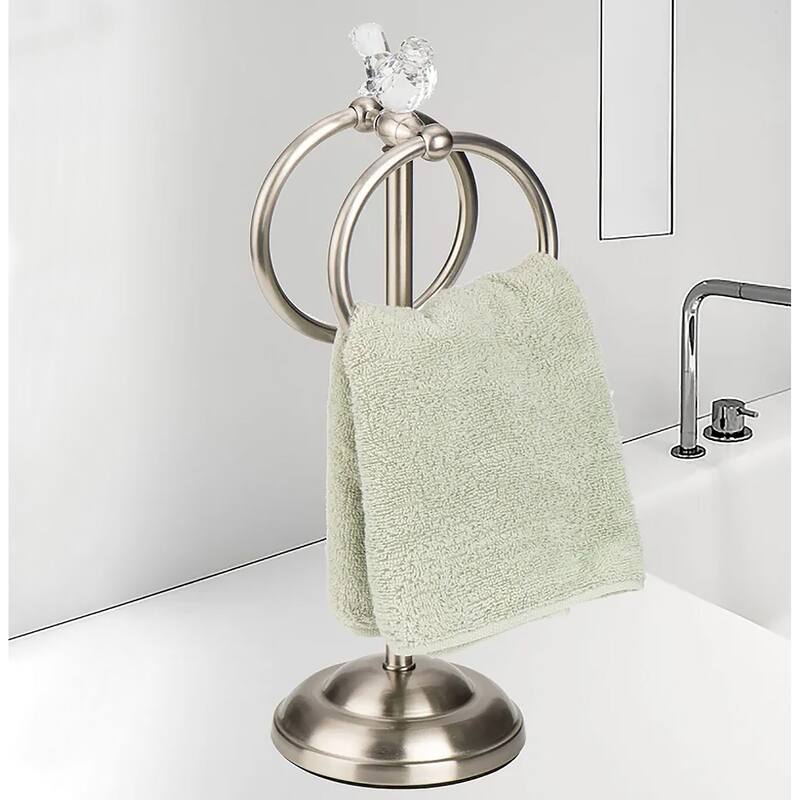 Brushed Satin Nickle Stainless Steel Dove Double Ring Fingertip Towel Holder With Heavy Base