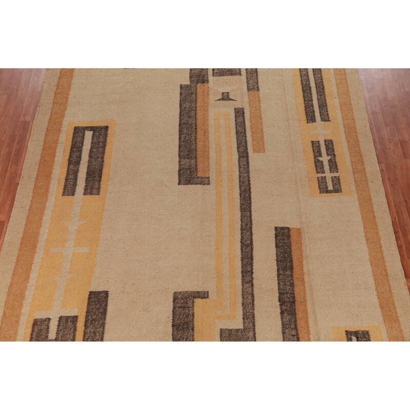 Hand Woven Oriental 100% Jute Carpet Southwestern Modern Beige & Ivories Kilim Area Rug - 12' 1'' X 9' 5''