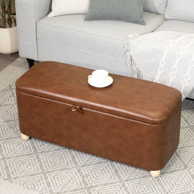 Adeco Storage Ottoman End of Bed Bedroom Entryway Bench - Brown