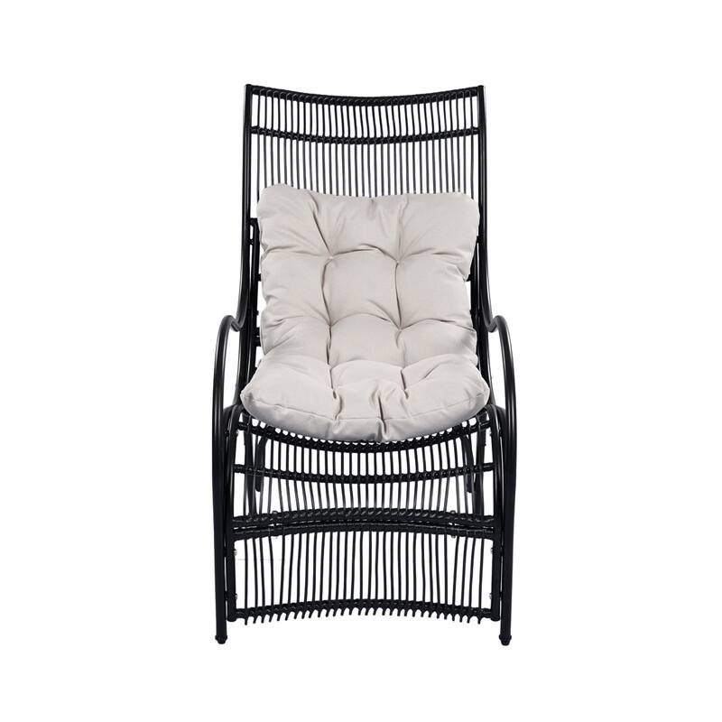 3-Piece Patio Wicker Lounge Chair Set with Ottoman and Side Table, Curved Rattan Reclining Chair with Cushions